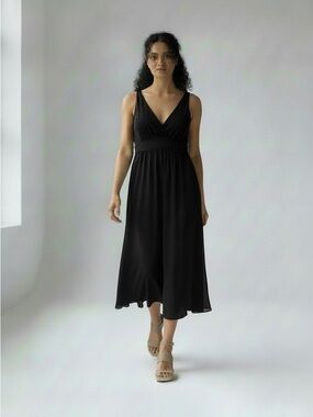 GAP Black Sleeveless Midi Dress Casual Size Large Stretch V-Neck Wear Everywhere